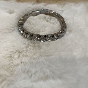 Silver Stretchy Bracelet, Faux Fashion Diamond Studs,